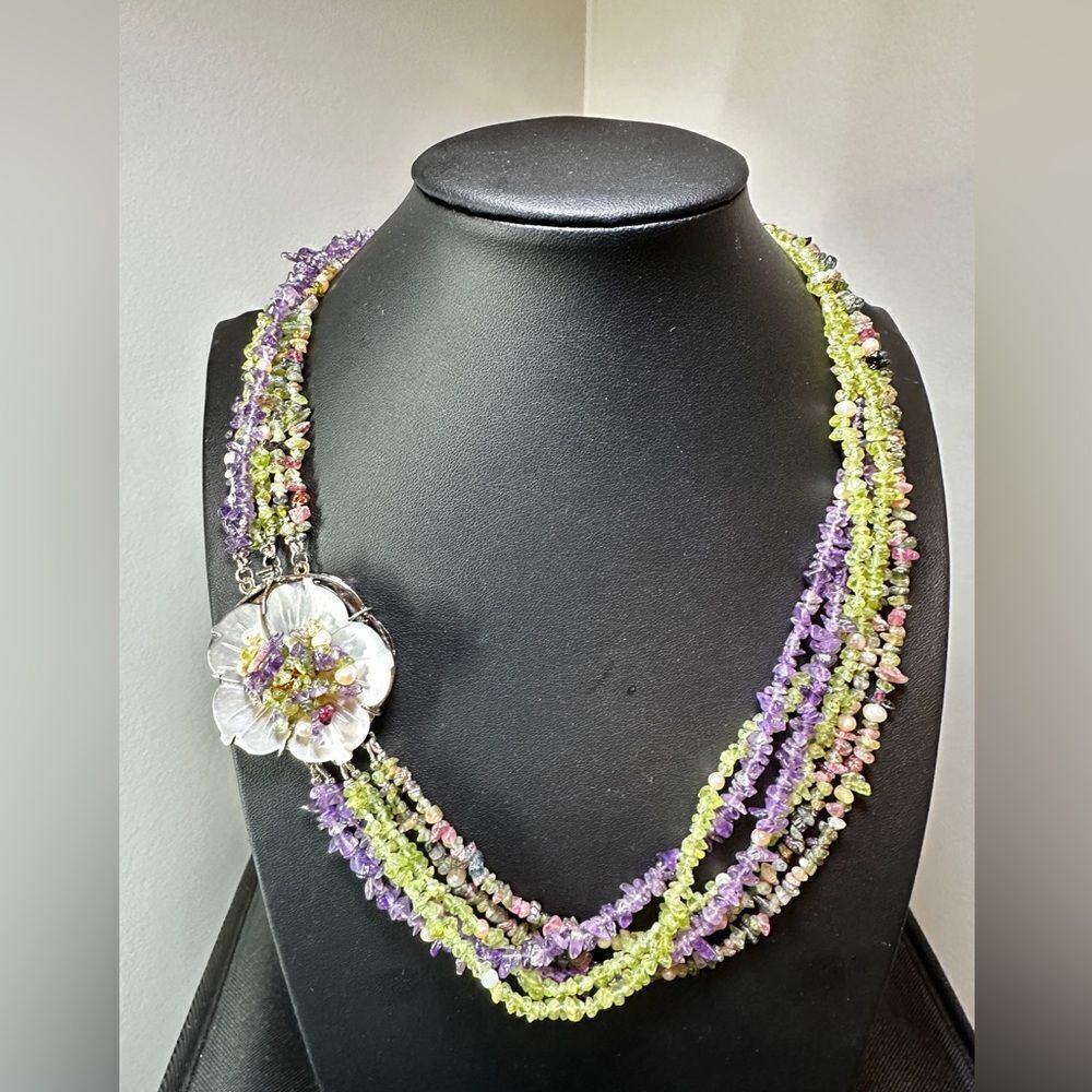 20" Multi-strand and multi-gemstone with freshwater pearls, necklace!
